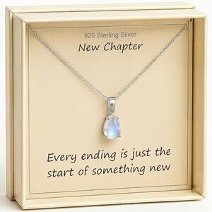 Moonstone Pendant Necklace S925 Sterling Silver Pear Stone 18in NWT